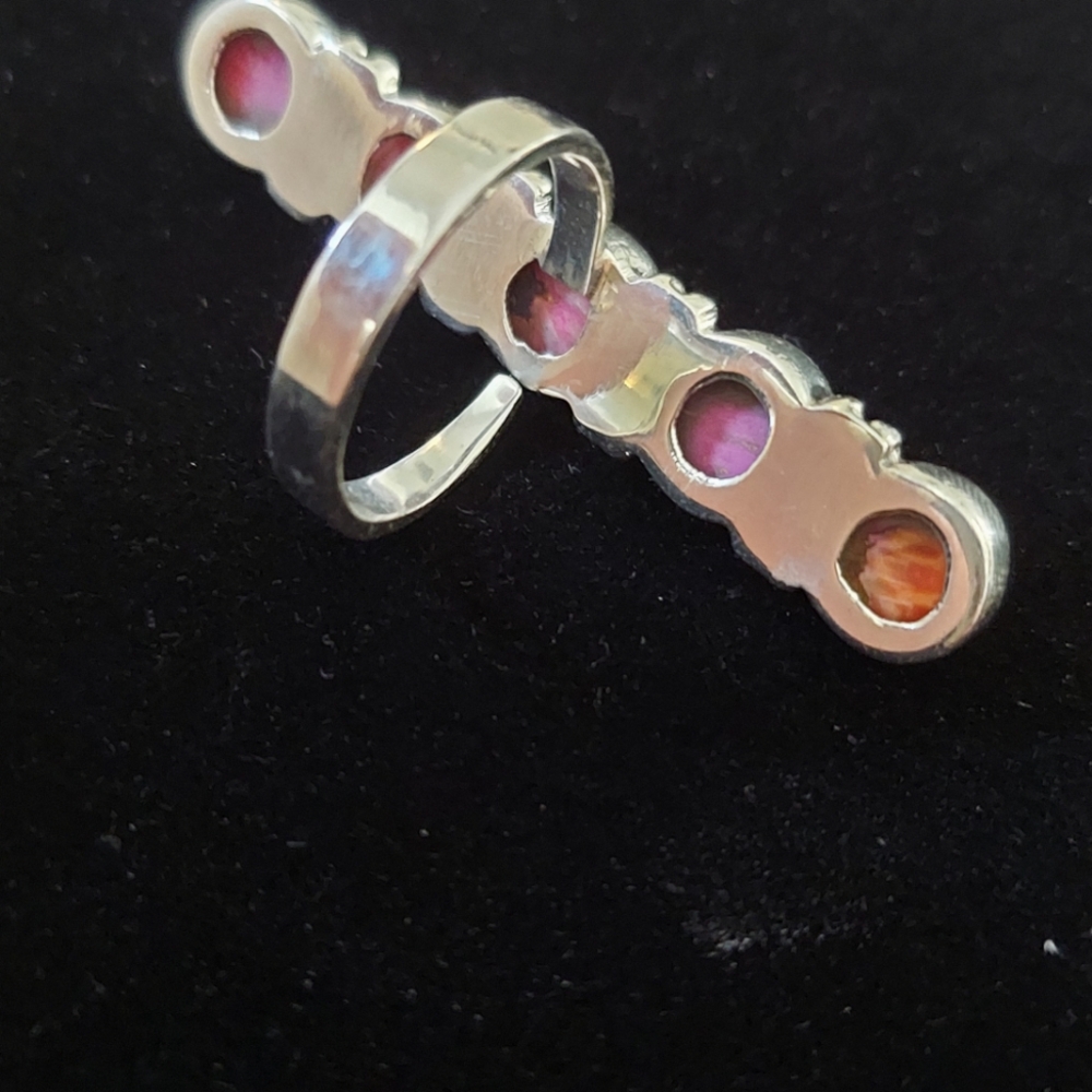 Beautiful Kingman Dalia Sterling Silver Long 5 Stone Adjustable Ring 5-8 - Picture 6 of 9